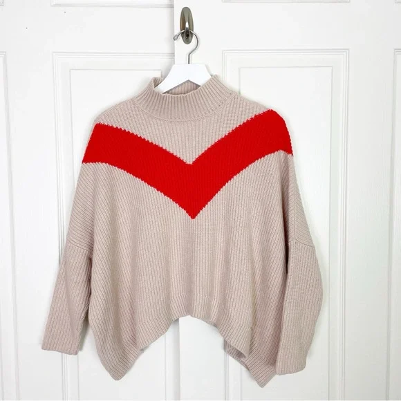 Ted Baker Gorgiey Chevron Stripe Mock Neck Sweater Blush Orange Wool Blend Sz M - Picture 2 of 10